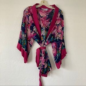 Vintage silk floral kimono short length with sash